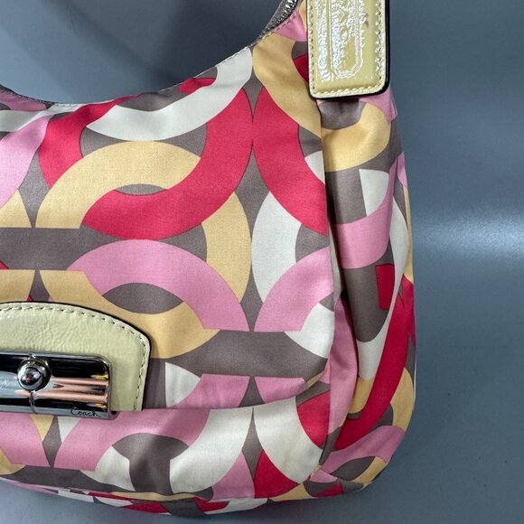 COACH # F22745 Kristin Op Art Yellow Multicolor Satin Hobo Shoulder Bag - Picture 3 of 15